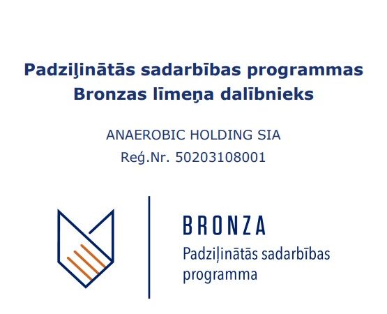 VID padziļinātās sadarbības programmā mūsu uzņēmums SIA Anaerobic holding ir Bronza līmenī.